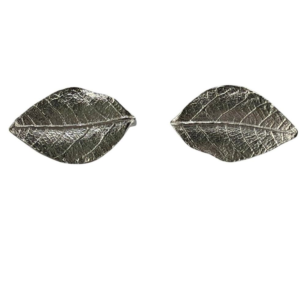 Vintage Crown Trifari Brushed Silver Tone Leaf Clip On Earrings